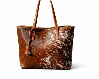 Handcrafted Cowhide Tote Bag for Women – Real Hair On Leather Shopper with Spacious Interior