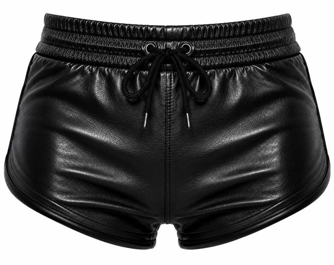 Unisex Genuine Leather Booty Shorts, Retro Athletic Rave Streetwear for Men & Women