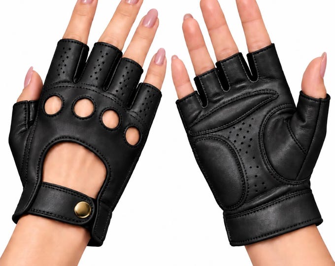 Women's Fingerless Leather Gloves for Outdoor, Party & Biking