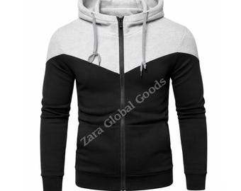 Luxury Men’s Tracksuit – Black & Heather Grey Zip Hoodie with Joggers | Slim Fit Sportswear | Set