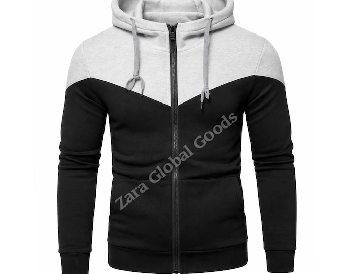 Luxury Men’s Tracksuit – Black & Heather Grey Zip Hoodie with Joggers | Slim Fit Sportswear | Set