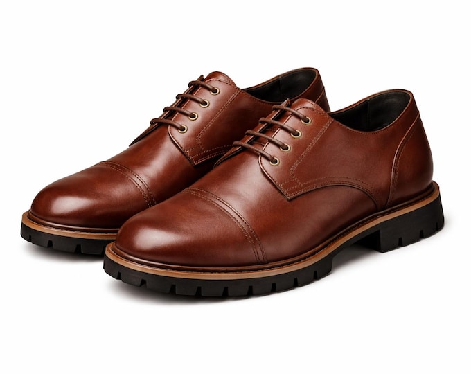 Handmade Derby Shoes for Men – Genuine Leather Formal Wear – Durable Rubber Sole