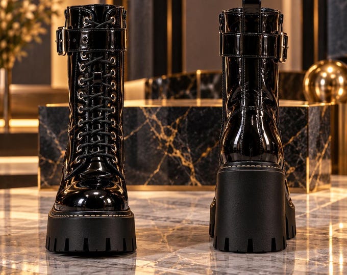 Women’s Platform Combat Boots, Chunky Lug Sole, Lace Up Leather Ankle Footwear