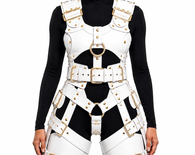 Handmade Leather Costume Harness, Gothic Utility Design, Adjustable Chest Waist and Thigh Straps