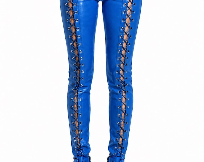 Lace Up Leather Women High Waisted Slim Fit Gothic Biker Edgy Rock Skinny Clubwear