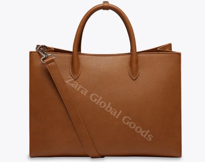 Handmade Brown Leather Tote Bag – Minimalist Work & Travel Handbag