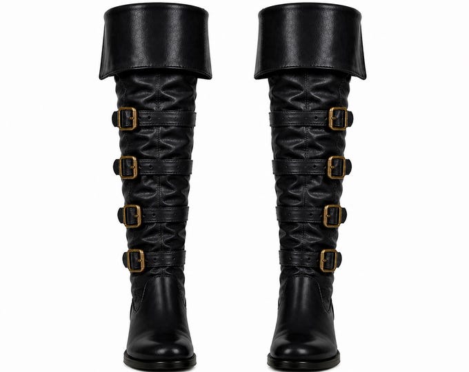 Medieval Pirate Musketeer Boots Over Knee Leather Cosplay Tall Boots
