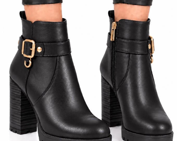 Women's Chunky Heel Ankle Boots, Side Zipper, Warm Winter Platform Fashion Booties