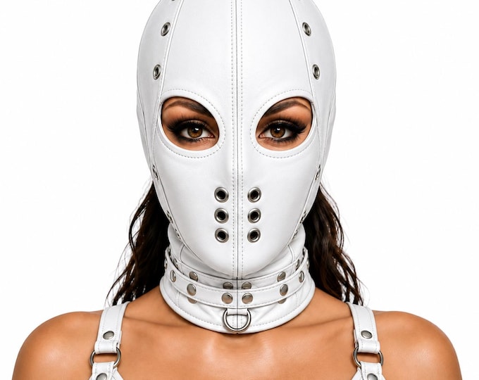 Leather Hood Mask, Full Face Cosplay Hood, Gothic Festival Costume, Halloween Headwear