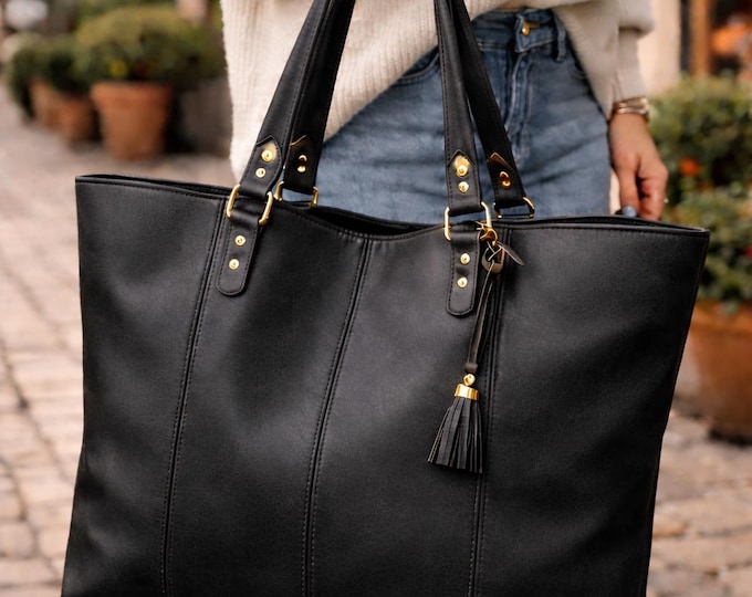 Leather Tote Women Large Shopper Handbag Everyday Work Purse Gift Her