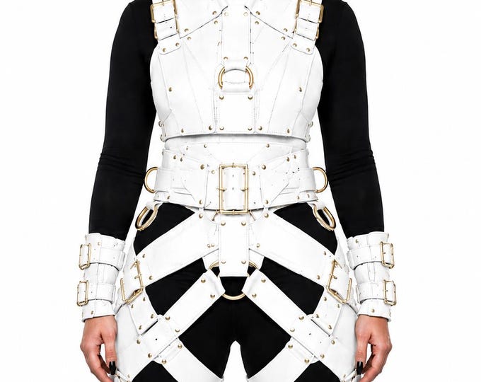 Handmade Leather Body Harness for Women, Gothic Adjustable Chest and Thigh Set
