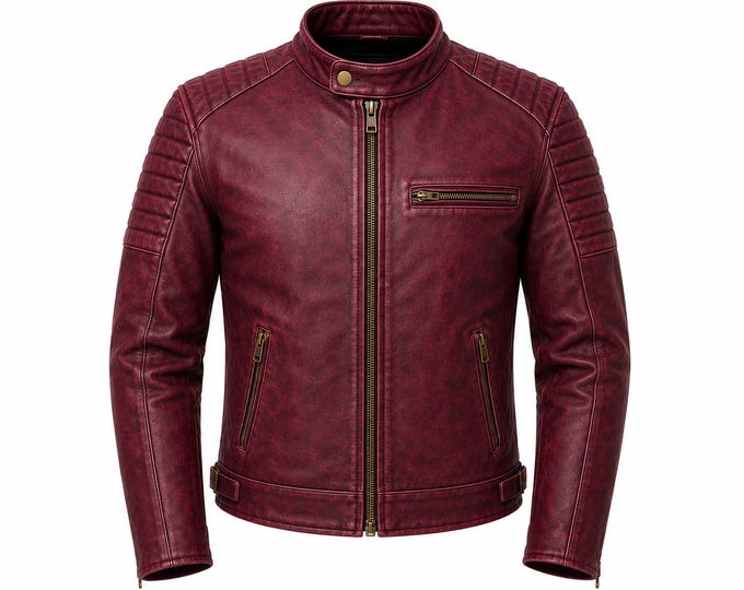 Men's Handmade Cowhide Leather Jacket Vintage Cafe Racer Motorcycle Biker Jacket