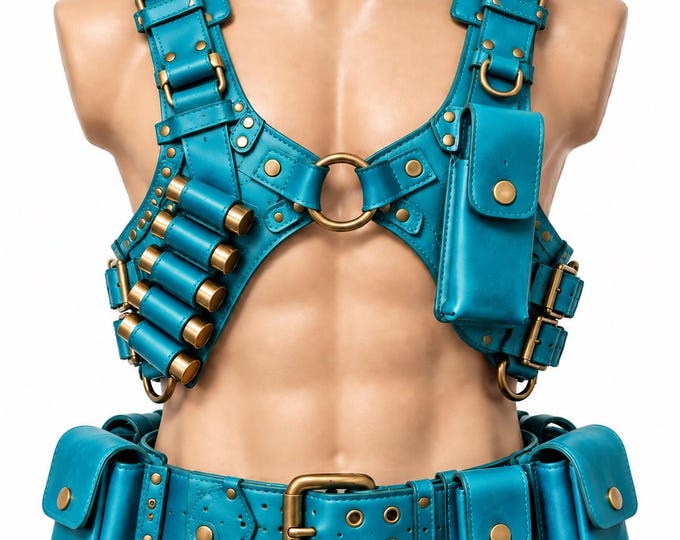 Men's Leather Chest Harness Utility Belt, Steampunk Cosplay, Gothic Festival Adjustable Body Harness