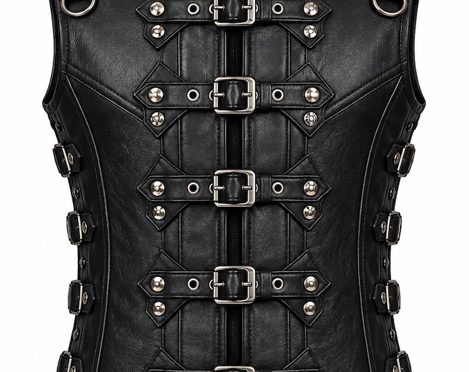 Men’s Leather Buckle Vest, Gothic Steampunk Biker Waistcoat, Motorcycle Punk Streetwear, Handmade Alternative Fashion
