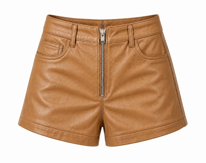 Women Genuine Leather High Waist Front Zip Handmade Festival Party Outfit