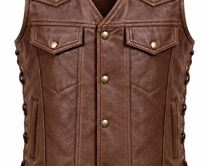Unisex Leather Biker Vest, Motorcycle Waistcoat, Western Rider, Gothic Festival, Custom Fit
