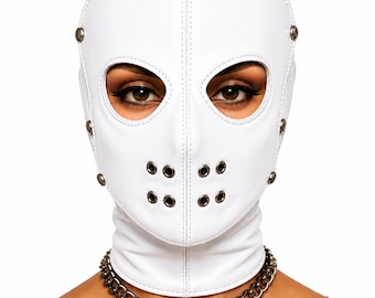 Handmade Cowhide Leather Hood, Gothic Full Face Mask, Laced Back Cosplay Costume, Gift