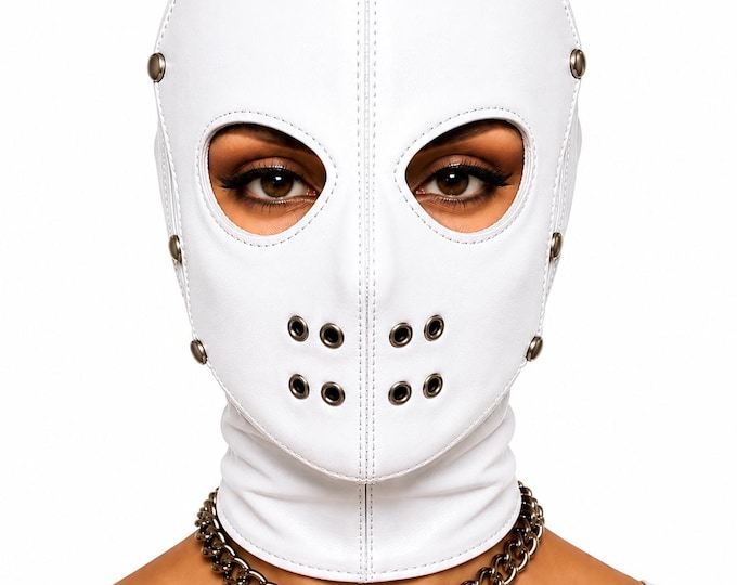 Handmade Cowhide Leather Hood, Gothic Full Face Mask, Laced Back Cosplay Costume, Gift
