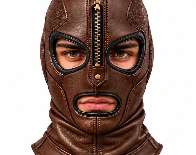 Leather Balaclava Hood, Handmade Full Face Hood, Festival Costume, Unique Headwear