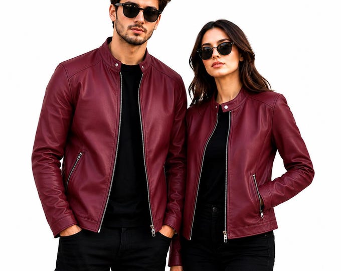Matching Biker Jackets for Him and Her, Genuine Leather Anniversary Gift