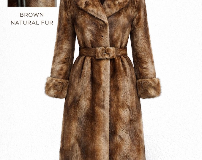 Luxury Brown Winter Outerwear for Women | Long Belted Faux Style | XXS–5XL