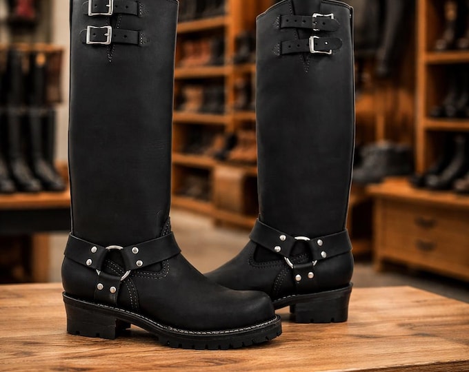 16 Inch Leather Harness Boots – Handmade Work & Motorcycle Boots (Multicolor)