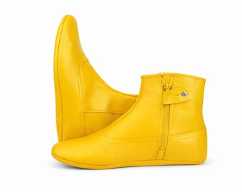Yellow Leather Khuffain Socks for Men | Handmade Islamic Mest | Prayer & Winter Indoor Wear