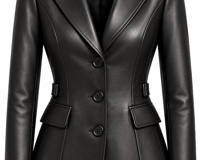 Women’s Genuine Leather Blazer, Tailored Fitted Jacket, Luxury Classic Coat, Custom Sizes