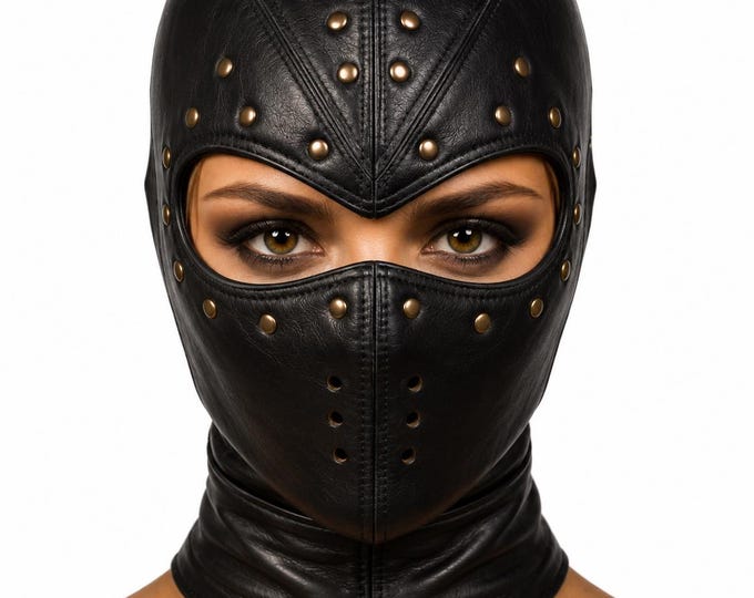 Leather Hood Mask, Gothic Cosplay Face Mask, Lace Up Back Headgear