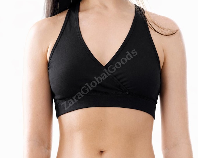 Black Organic Cotton Wrap Bralette for Women – Soft Support Racerback Lounge Bra | ZaraGlobalGoods