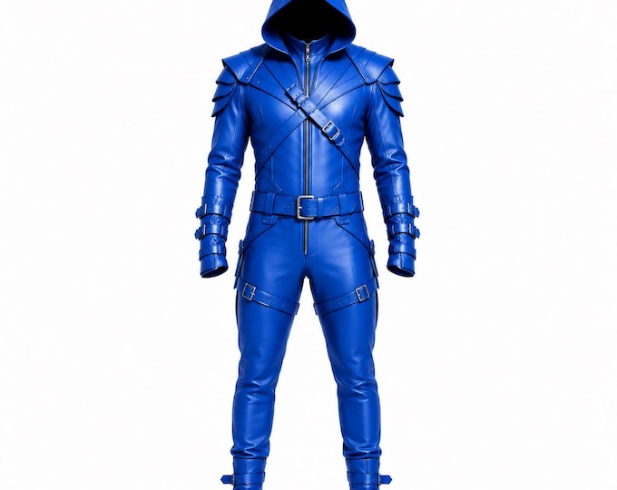 Men's Hooded Cowhide Jumpsuit | Medieval Assassin Costume | Handmade Cosplay Outfit