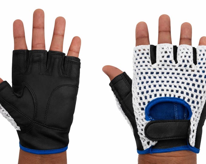 Fingerless Leather Gym Gloves – Breathable Crochet Back, Cycling Fitness Driving