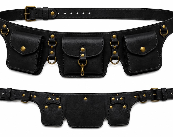 Handmade Leather Utility Waist Belt with Pockets for Festival Travel