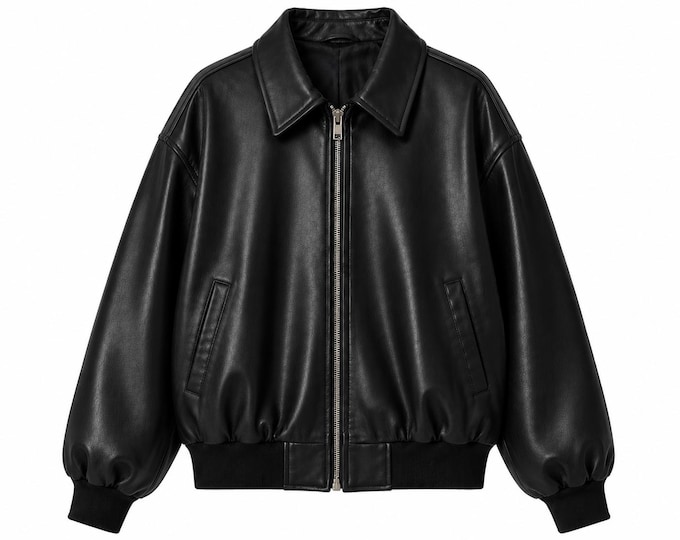Women's Lambskin Leather Bomber Jacket Oversized Genuine Leather Coat