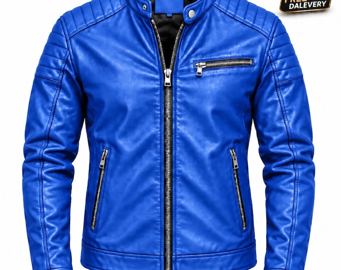 Men’s Genuine Leather Biker Jacket, Quilted Motorcycle Jacket, Stylish Zip-Up Outerwear
