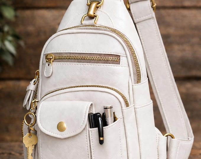 Leather Sling Bag, Crossbody Chest , Small Backpack, Travel , Unisex Everyday