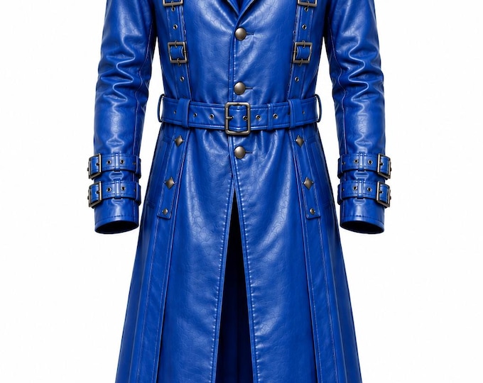 Men's Gothic Leather Trench Coat, Handmade Biker Duster, Custom Winter Coat, Gift for Him
