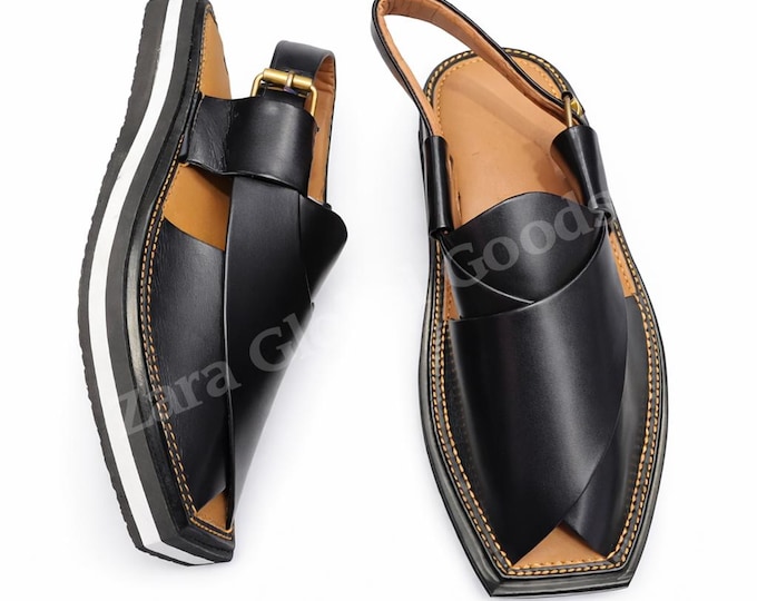 Mens Black Leather Sandals Handmade Slip On Casual Summer Shoes