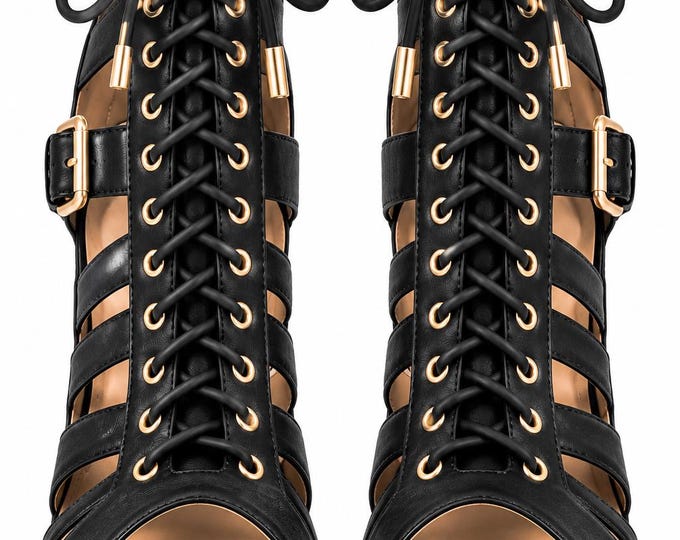Women’s Peep Toe Ankle Booties, Lace Up Gladiator Heels, Cutout High Heel Platform Sandals