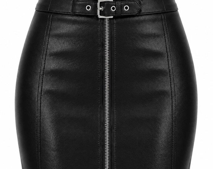 Black Faux Leather Mini Skirt High Waist Zip Buckle Gothic Punk Clubwear