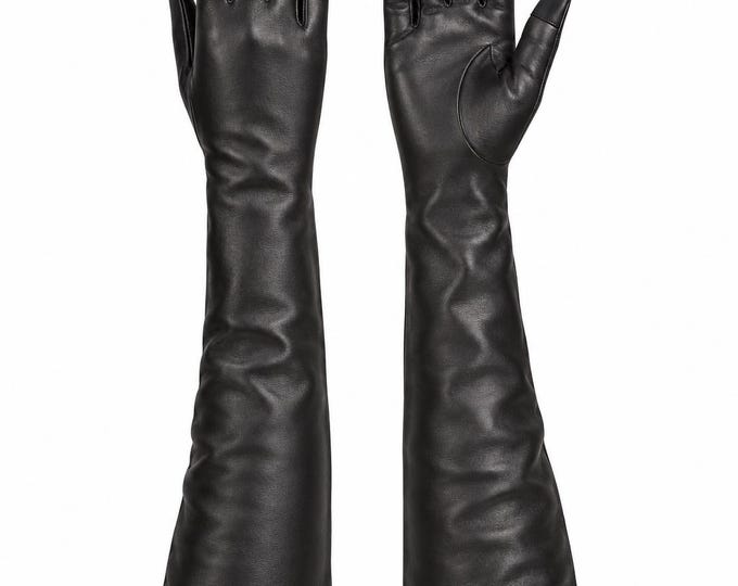 Long Leather Opera Gloves, Custom Sizes S–4XL, Touchscreen, Handmade Formal Wear