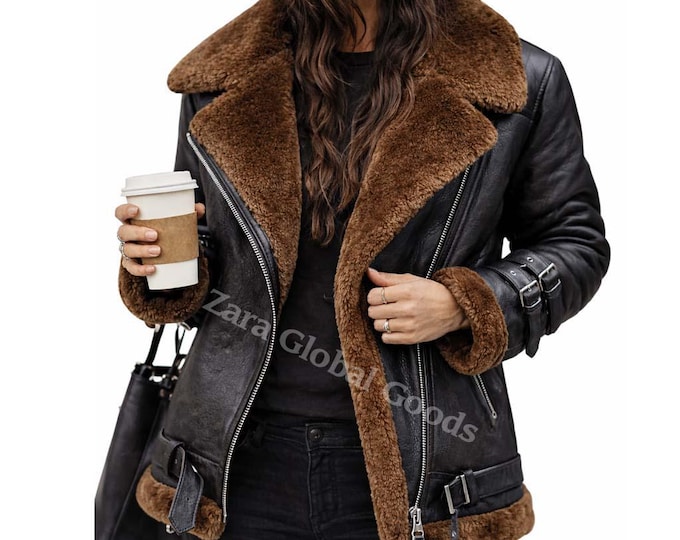 Women’s Leather Jacket – Fur Lined Winter Coat, Handmade Biker Jacket for Cold Weather