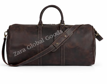 Borsa da viaggio in pelle fatta a mano, borsa da viaggio in pieno fiore, da portare con sé durante la notte