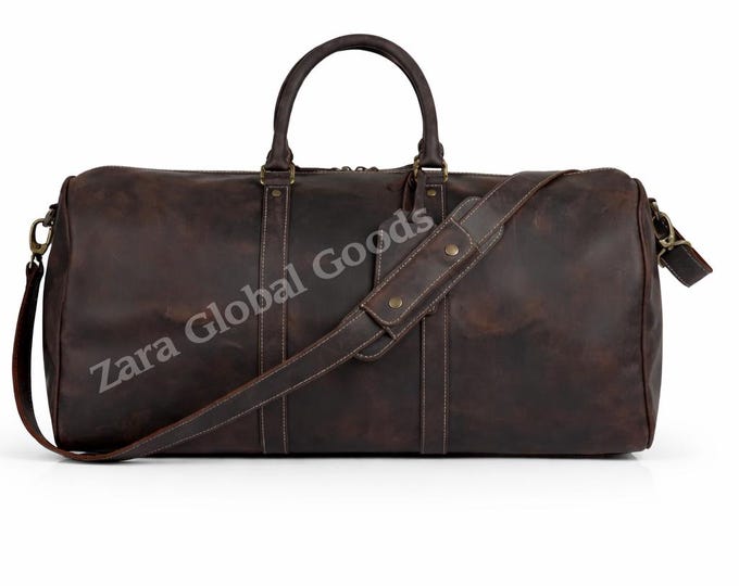 Handmade Leather Weekender Duffle Bag, Full Grain Travel Bag, Carry On Overnight