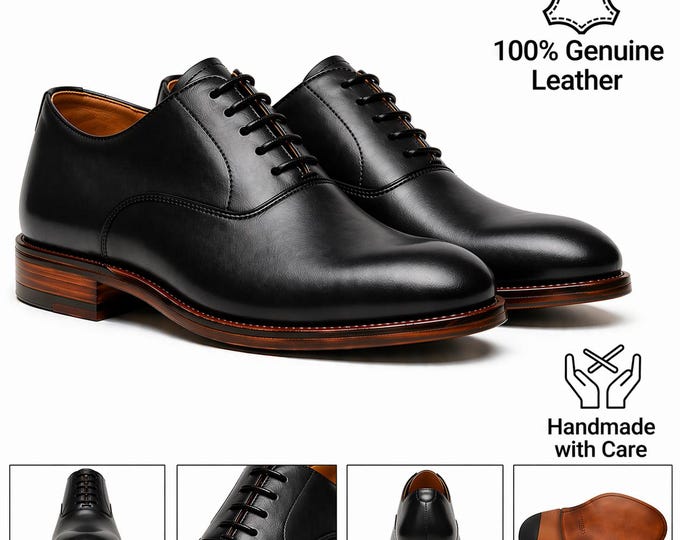 Genuine Leather Handmade Derby Shoes for Men – Classic Formal Lace-Up Shoes