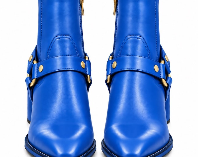 Unisex Leather Ankle Boots, Biker Harness, Western Motorcycle Shoes, Handmade Footwear