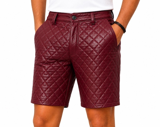 Handcrafted Quilted Sheep Leather Shorts for Men – Diamond Stitch Design