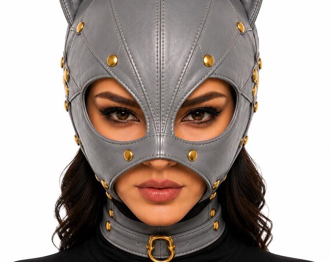 Leather Cat Ear Hood, Open Face Gothic Mask, Cosplay Hood