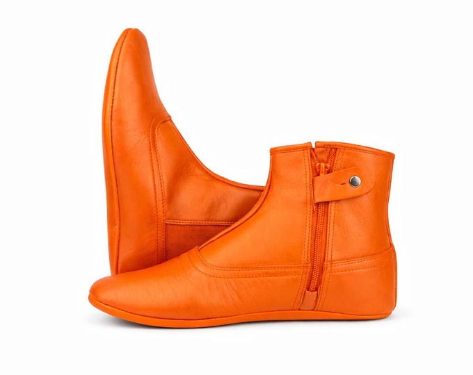 Orange Leather Khuffain Socks for Men – Handmade Islamic Prayer Shoes