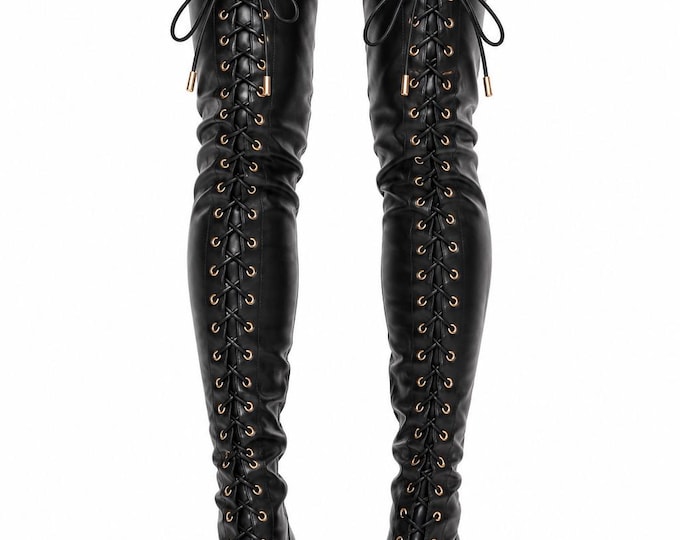 Women's Over the Knee Boots, Pointed Toe Thigh High Lace Up Boots, Kitten Heel